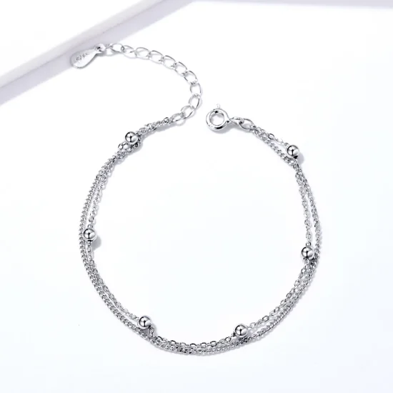 (image for) Pandora Style Silver Little Beads Chain Slider Bracelet - SCB131