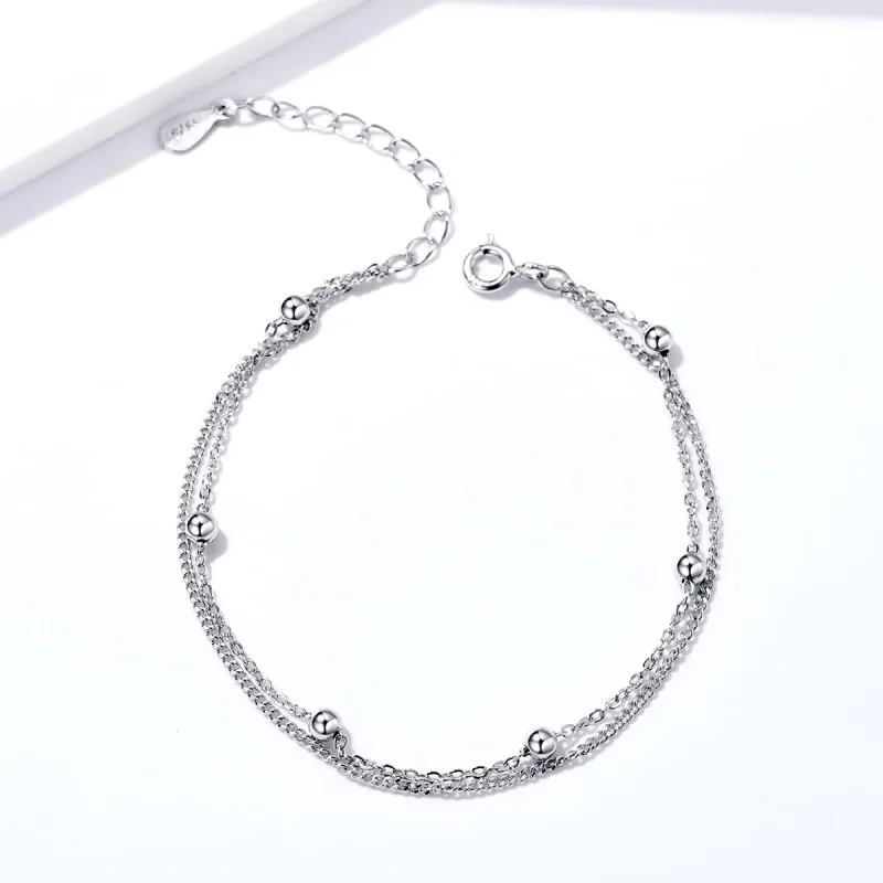 (image for) Pandora Style Silver Little Beads Chain Slider Bracelet - SCB131