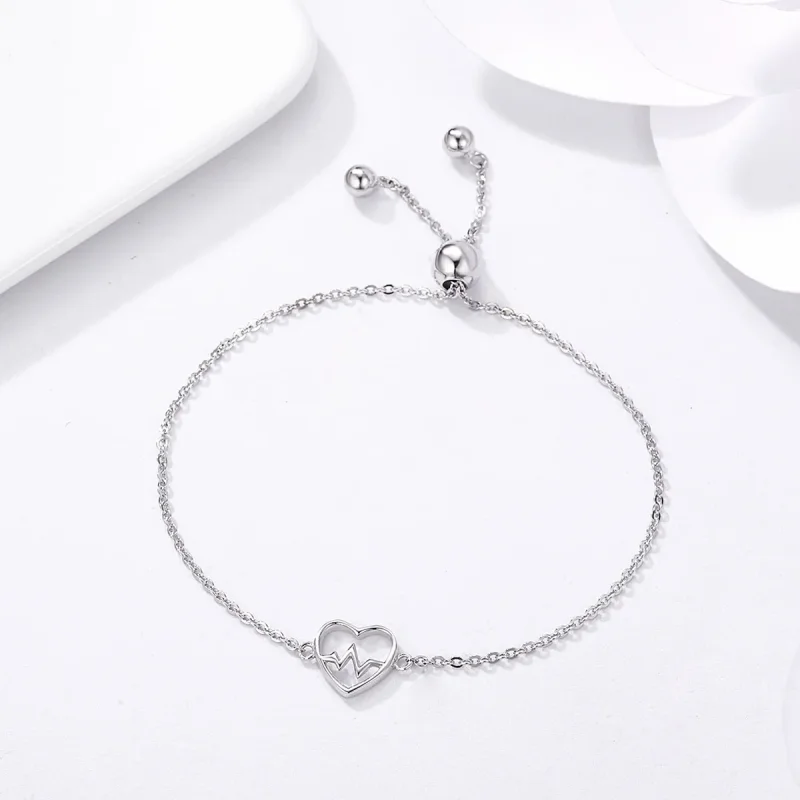 (image for) Pandora Style Silver Love Cardiogram Slider Bracelet - SCB019 - View 4