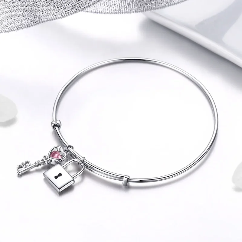 (image for) Pandora Style Silver Love Lock Charm Bangle - SCB127 - View 3