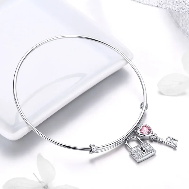 (image for) Pandora Style Silver Love Lock Charm Bangle - SCB127 - View 4