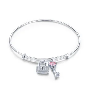 Pandora Style Silver Love Lock Charm Bangle - SCB127 (image for) Pandora Style Silver Love Lock Charm Bangle - SCB127