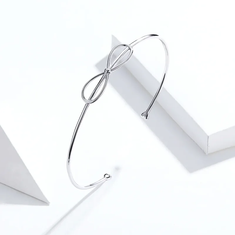 (image for) Pandora Style Silver Lovely Dainty Bow Bangle - SCB167 - View 4