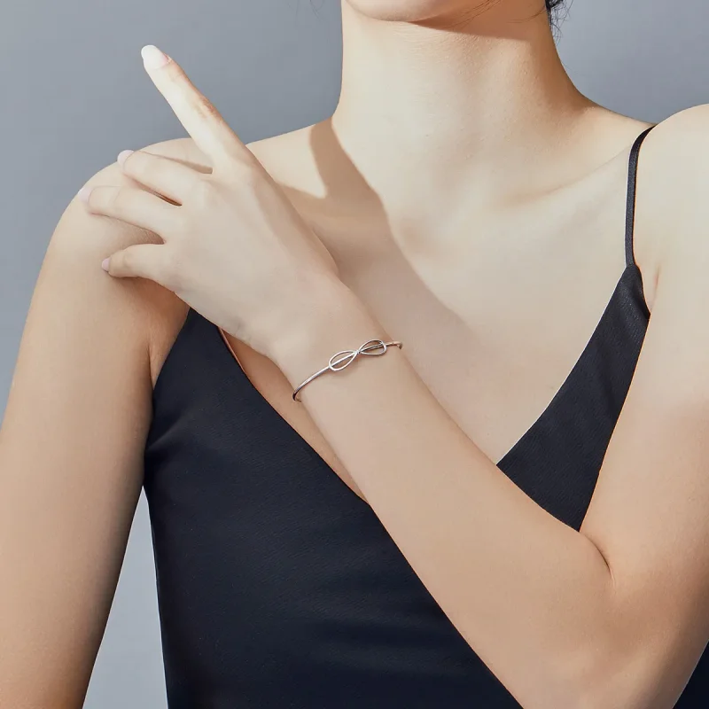 (image for) Pandora Style Silver Lovely Dainty Bow Bangle - SCB167 - View 5