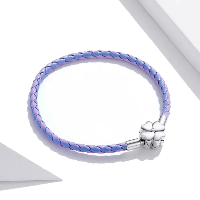 (image for) Pandora Style Silver Lucky Clover Leather bracelet - SCB214 - View 2