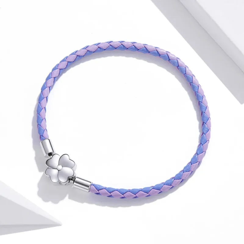 (image for) Pandora Style Silver Lucky Clover Leather bracelet - SCB214 - View 3