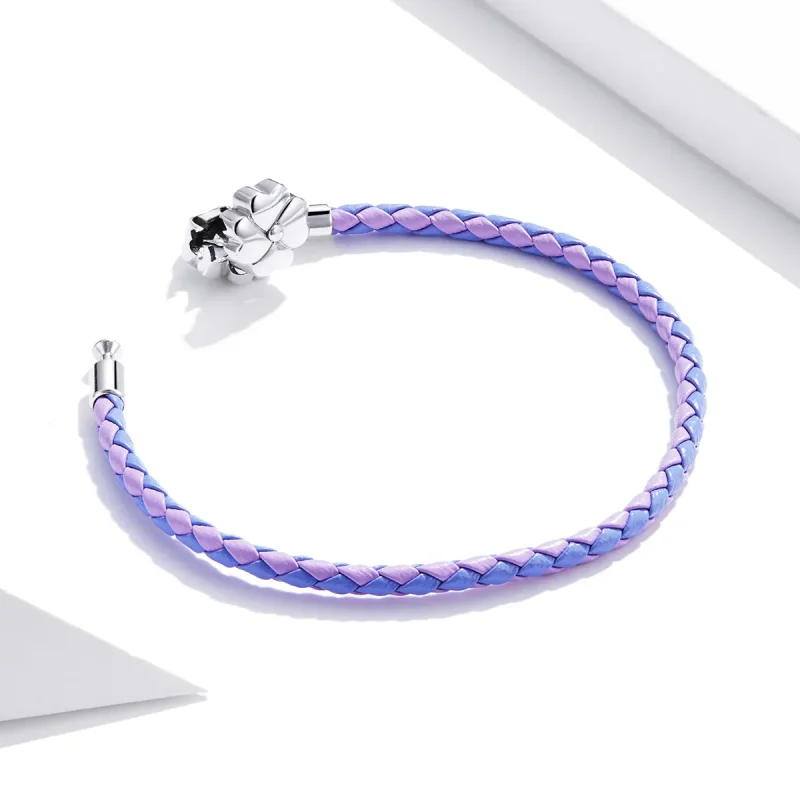 (image for) Pandora Style Silver Lucky Clover Leather bracelet - SCB214 - View 4