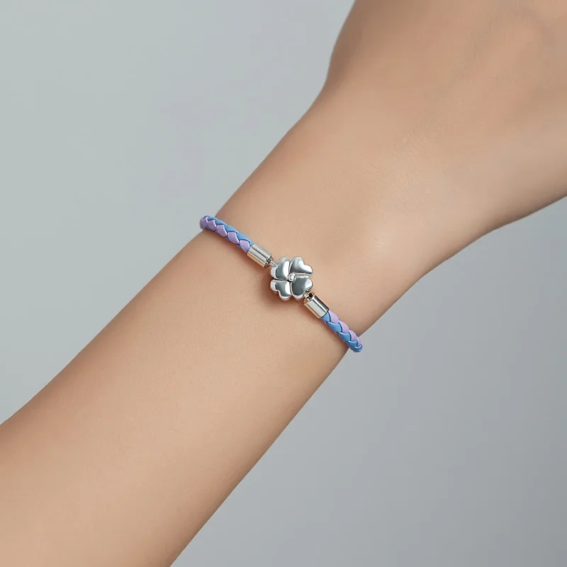 (image for) Pandora Style Silver Lucky Clover Leather bracelet - SCB214 - View 7