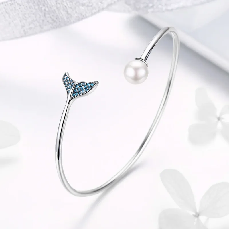 (image for) Pandora Style Silver Mermaid's Tear Open Bangle - SCB123 - View 3