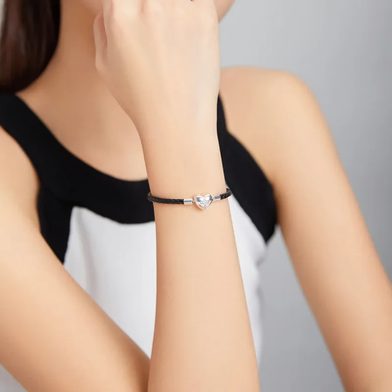 (image for) Pandora Style Silver Christening Cross Leather bracelet - SCB205 - View 6