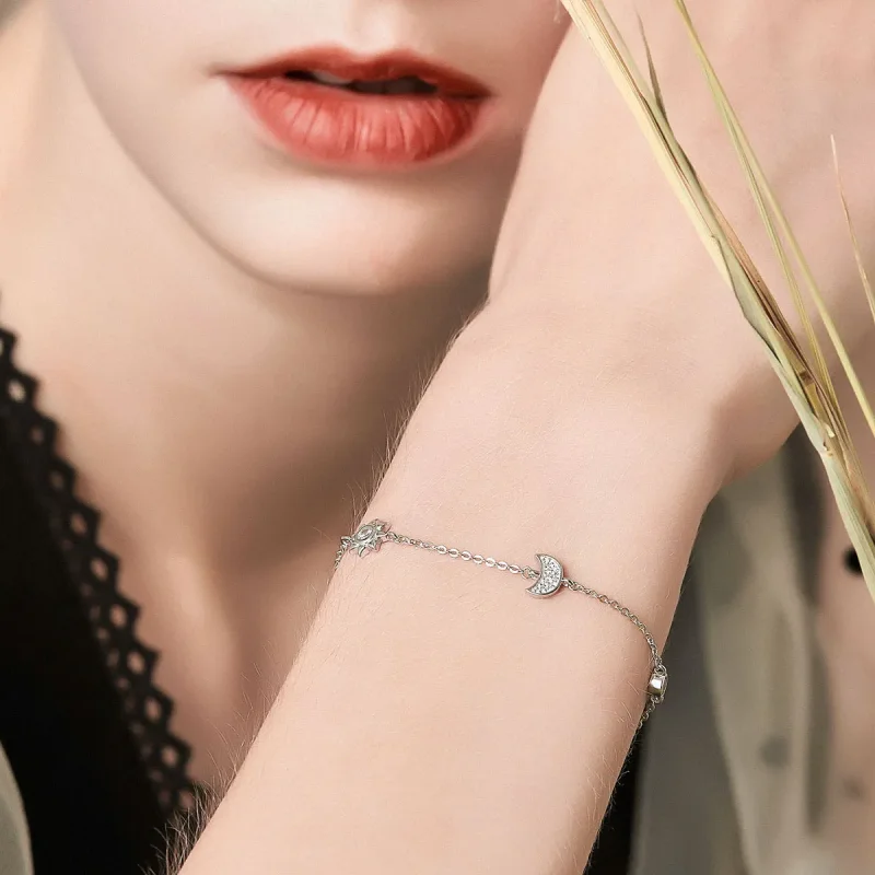 (image for) Pandora Style Silver Moon Sun and Stars Chain Slider Bracelet - SCB081 - View 2