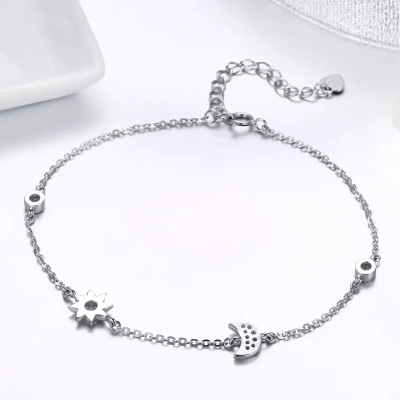 (image for) Pandora Style Silver Moon Sun and Stars Chain Slider Bracelet - SCB081 - View 3