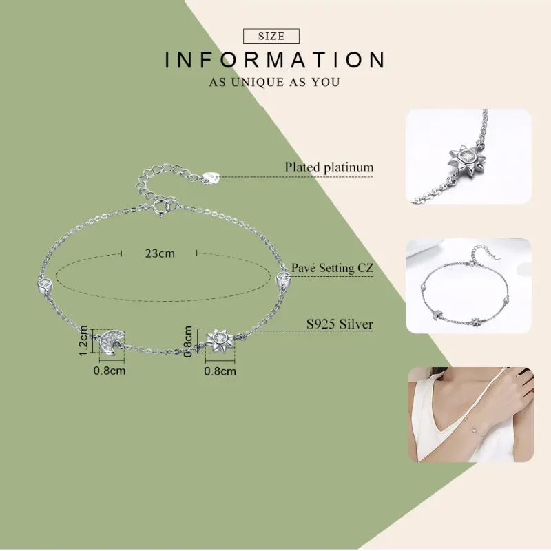(image for) Pandora Style Silver Moon Sun and Stars Chain Slider Bracelet - SCB081 - View 4