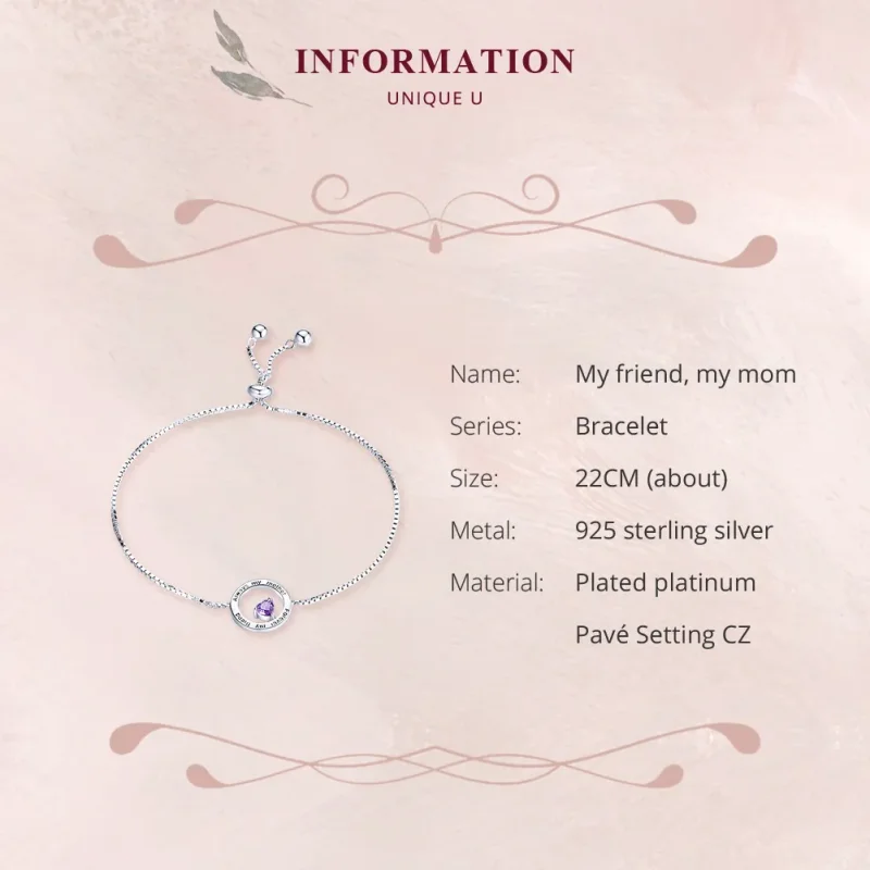 (image for) Pandora Style Silver My Friend, My Mom Chain Slider Bracelet - SCB178 - View 5