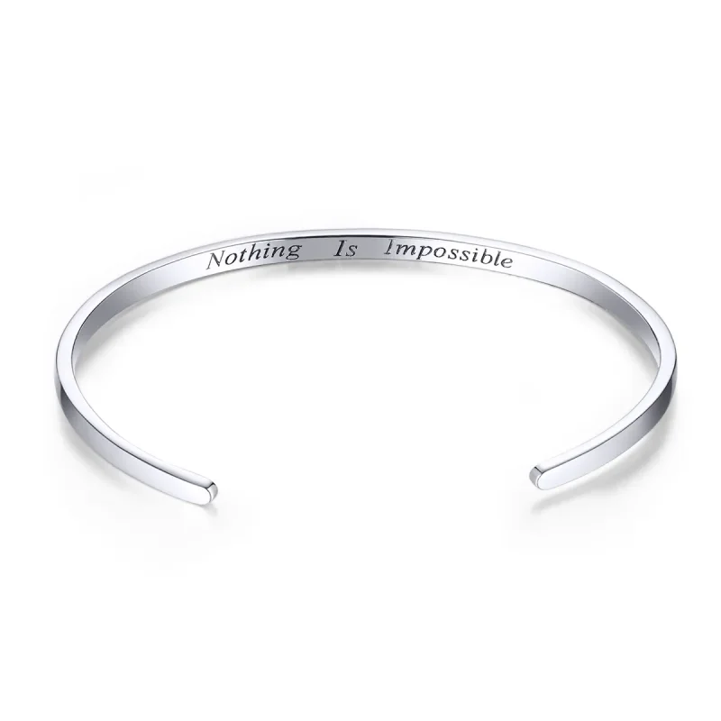 (image for) Pandora Style Silver Nothing Is Impossible Open Cuff Bangle - SCB160