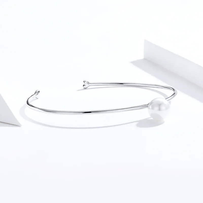 (image for) Pandora Style Silver Quiet Pearl Open Bangle - SCB168 - View 3