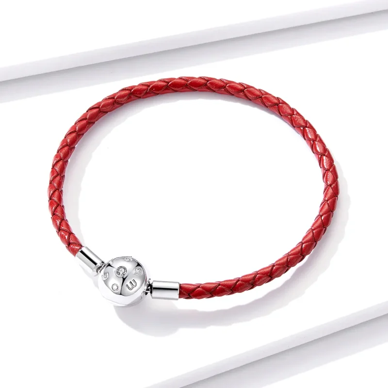 (image for) Pandora Style Silver Red Leather Leather bracelet - BSB042 - View 3