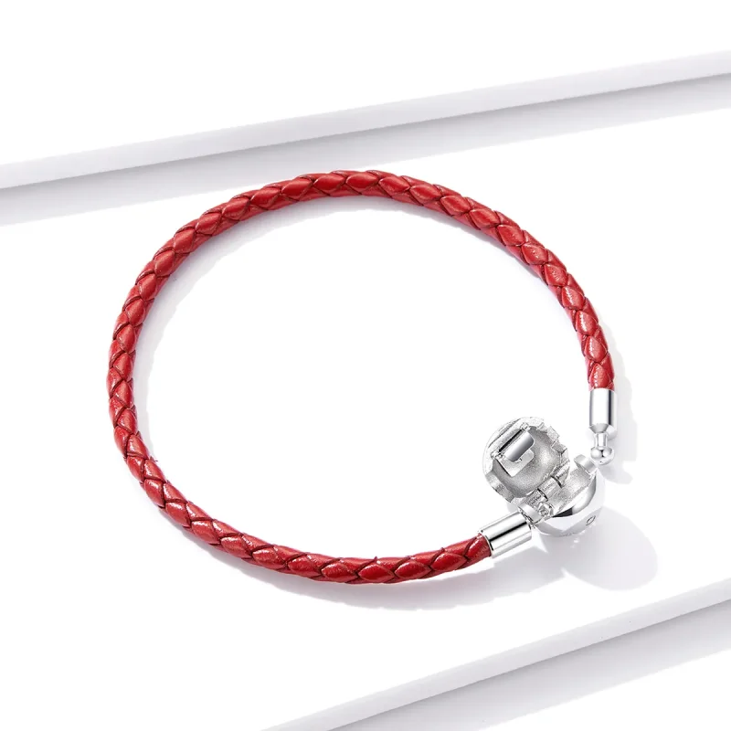 (image for) Pandora Style Silver Red Leather Leather bracelet - BSB042 - View 4
