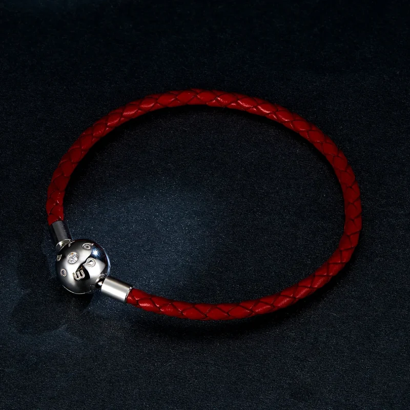 (image for) Pandora Style Silver Red Leather Leather bracelet - BSB042 - View 5
