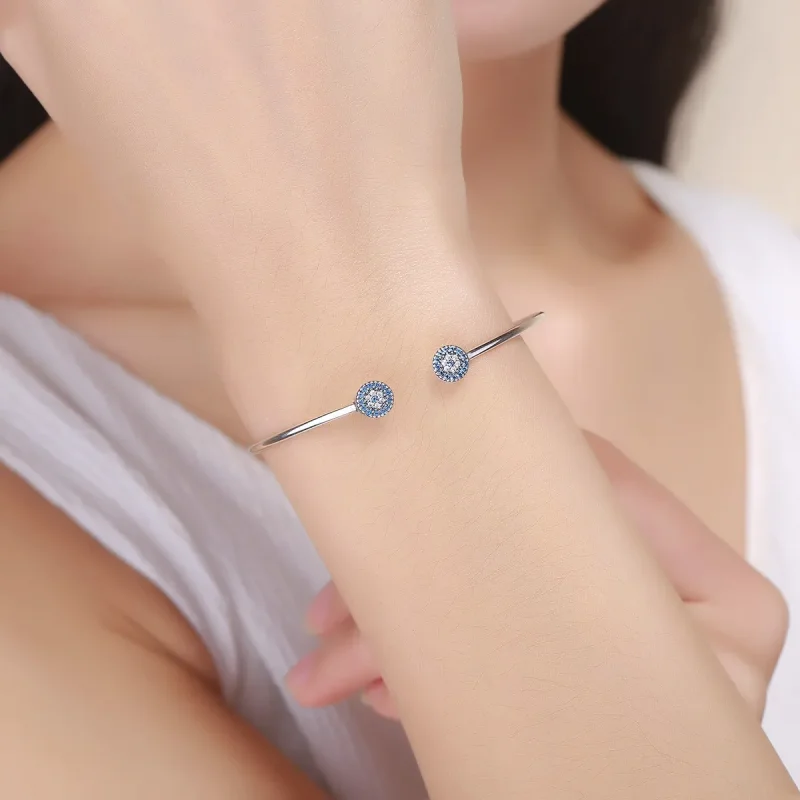 (image for) Pandora Style Silver Shining Stars Open Bangle - SCB058 - View 2