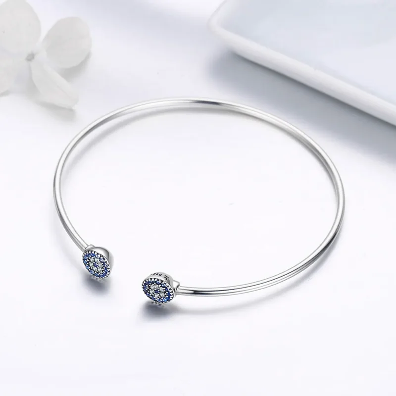 (image for) Pandora Style Silver Shining Stars Open Bangle - SCB058 - View 4