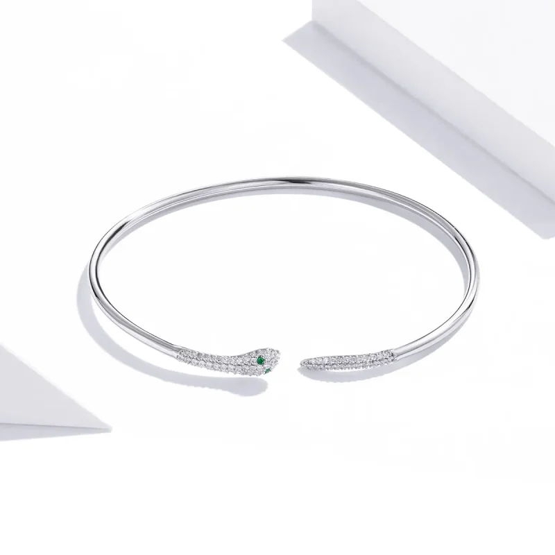 (image for) Pandora Style Silver Snake Open Bangle - SCB206 - View 2