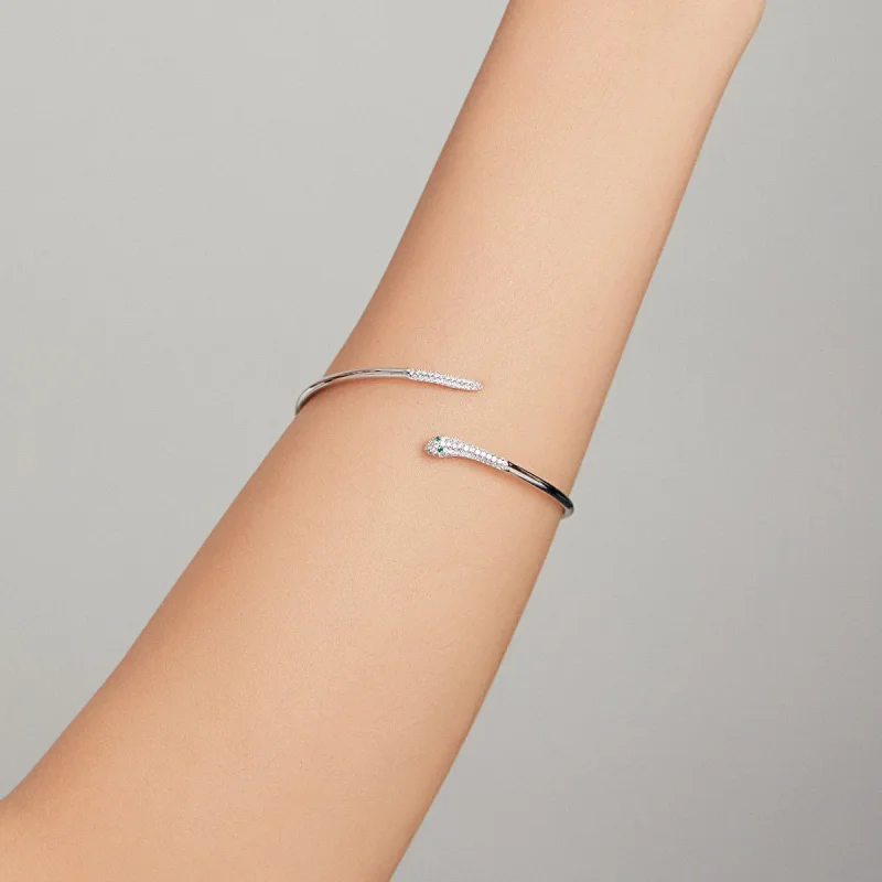(image for) Pandora Style Silver Snake Open Bangle - SCB206 - View 7