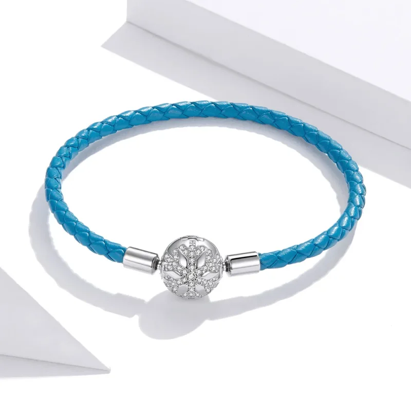 (image for) Pandora Style Silver Snowflake Leather bracelet - SCB196 - View 4