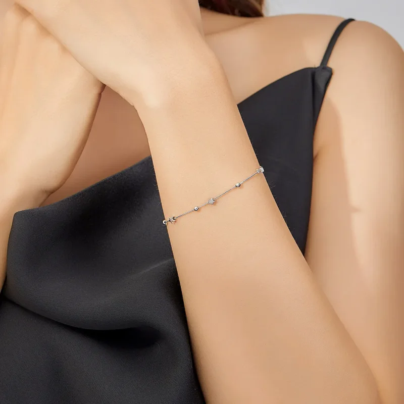 (image for) Pandora Style Silver Star Chain Slider Bracelet - SCB171 - View 2