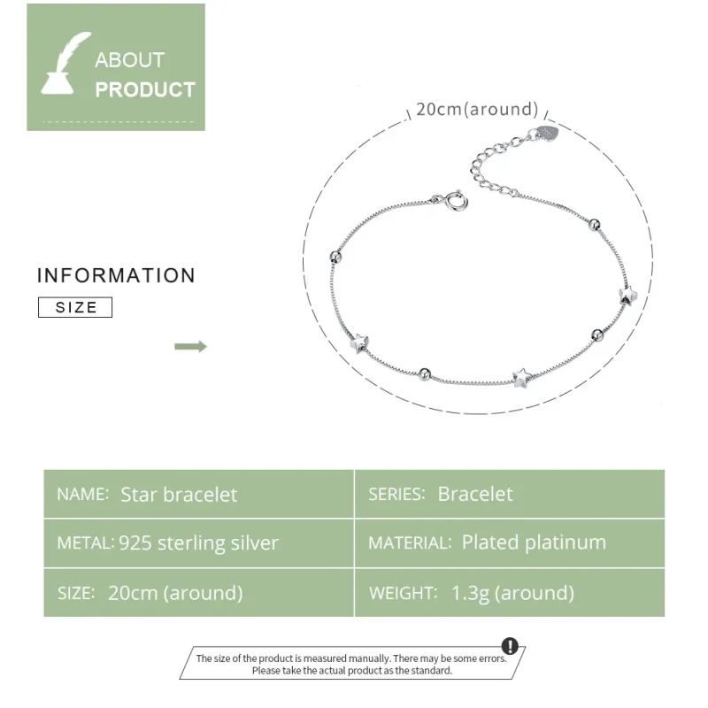(image for) Pandora Style Silver Star Chain Slider Bracelet - SCB171 - View 4