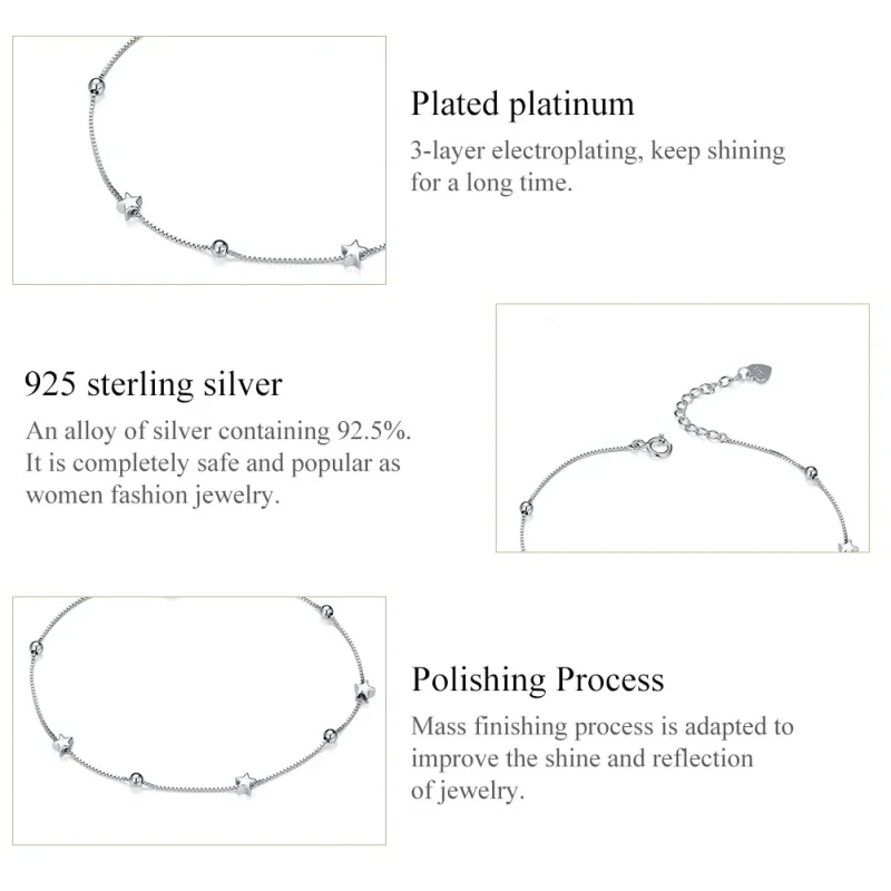 (image for) Pandora Style Silver Star Chain Slider Bracelet - SCB171 - View 5