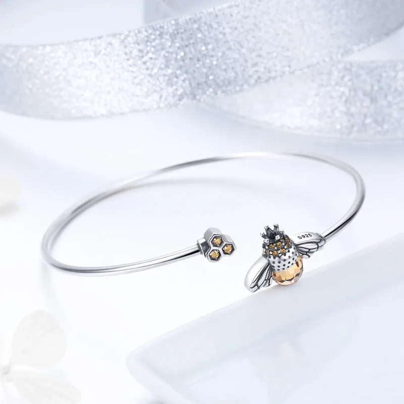 (image for) Pandora Style Silver Story of The Bee Open Bangle - SCB104 - View 3