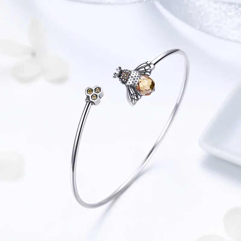 (image for) Pandora Style Silver Story of The Bee Open Bangle - SCB104 - View 4