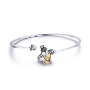 Pandora Style Silver Story of The Bee Open Bangle - SCB104 (image for) Pandora Style Silver Story of The Bee Open Bangle - SCB104