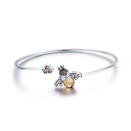 (image for) Pandora Style Silver Story of The Bee Open Bangle - SCB104