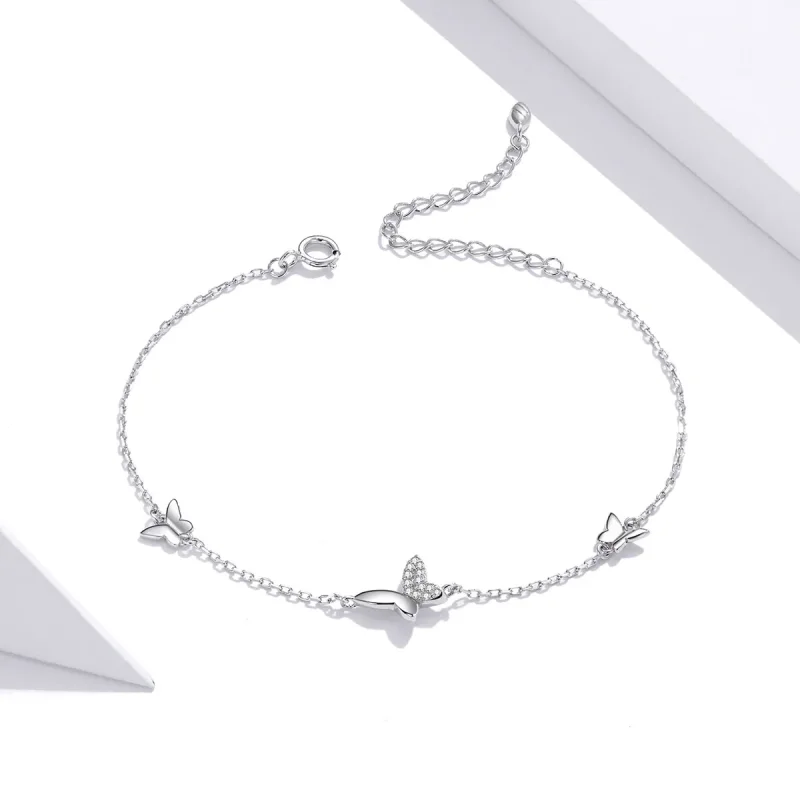 (image for) Pandora Style Silver Surrounded Butterflies bracelet - SCB197 - View 2