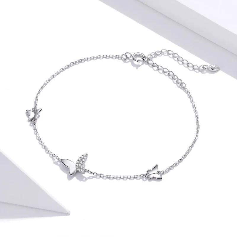 (image for) Pandora Style Silver Surrounded Butterflies bracelet - SCB197 - View 3