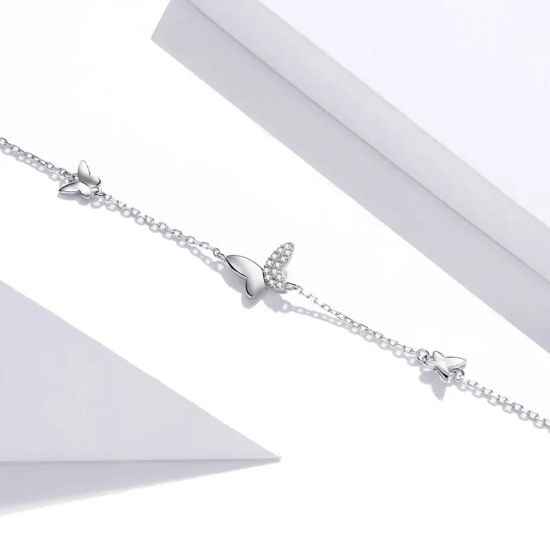 (image for) Pandora Style Silver Surrounded Butterflies bracelet - SCB197 - View 4