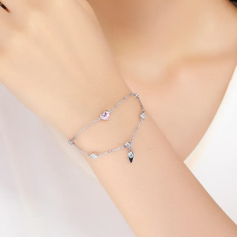 (image for) Pandora Style Silver Sweet Heart Chain Slider Bracelet - SCB090 - View 2