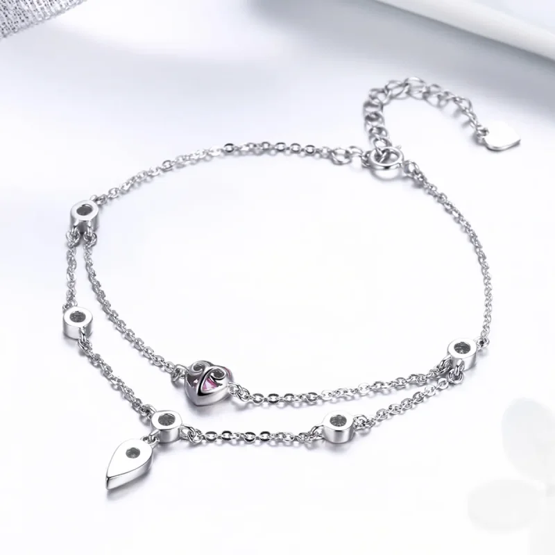 (image for) Pandora Style Silver Sweet Heart Chain Slider Bracelet - SCB090 - View 3