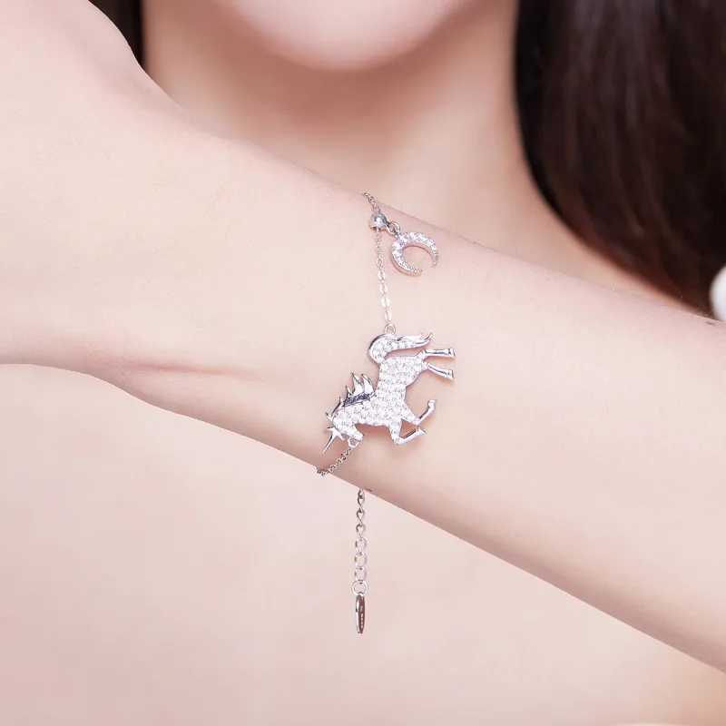 (image for) Pandora Style Silver Unicorn Chain Slider Bracelet - SCB155 - View 2