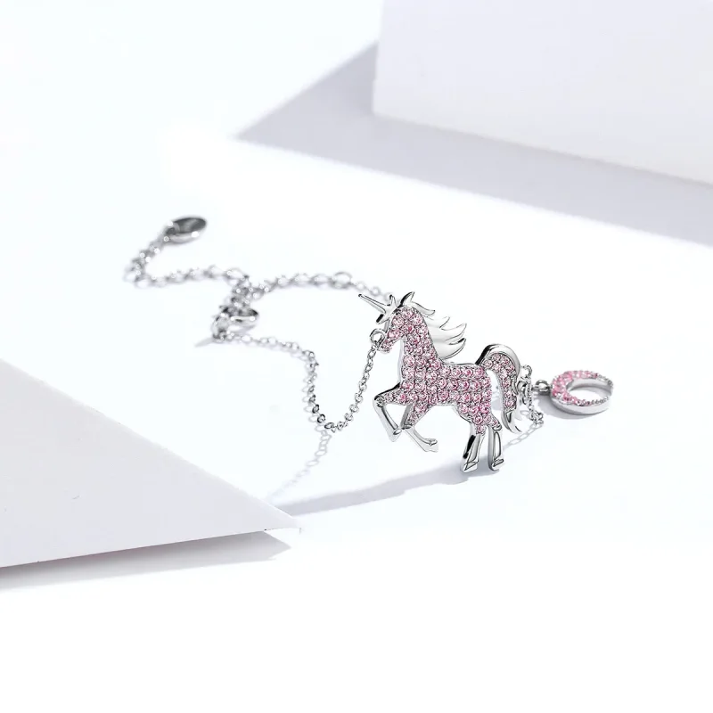 (image for) Pandora Style Silver Unicorn Chain Slider Bracelet - SCB155 - View 4