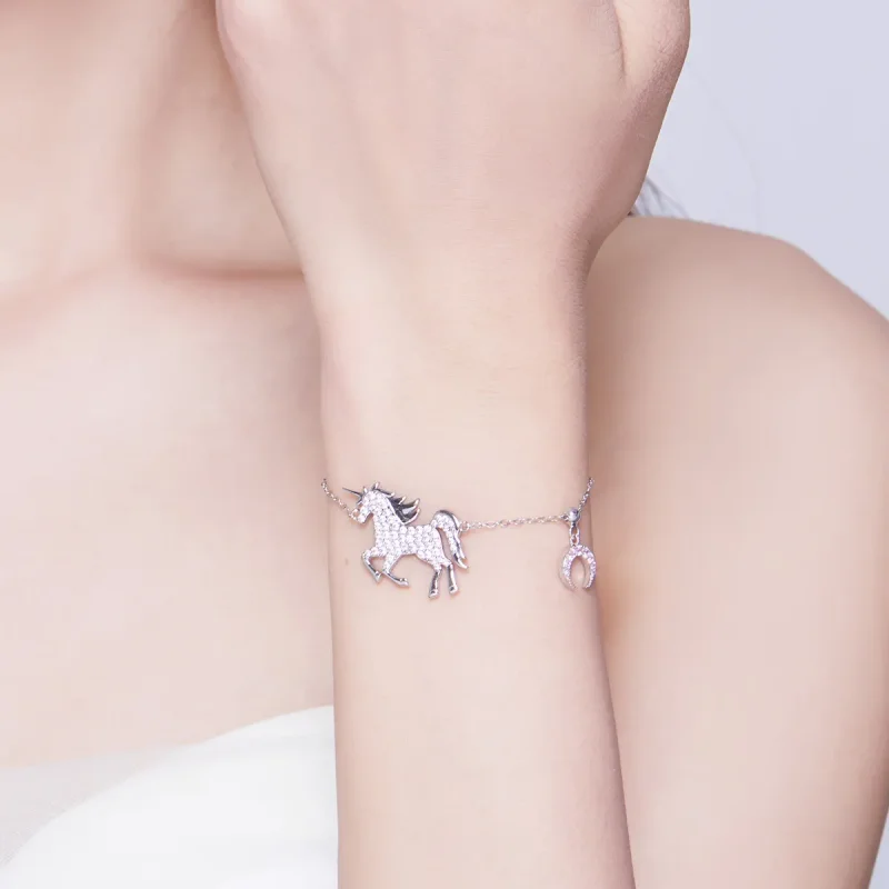 (image for) Pandora Style Silver Unicorn Chain Slider Bracelet - SCB155 - View 5