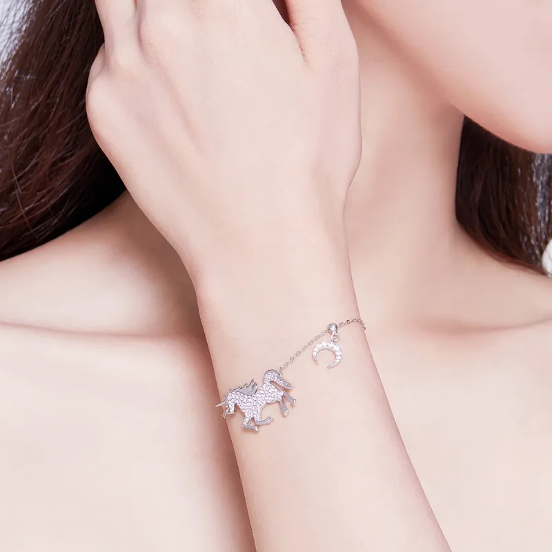 (image for) Pandora Style Silver Unicorn Chain Slider Bracelet - SCB155 - View 6