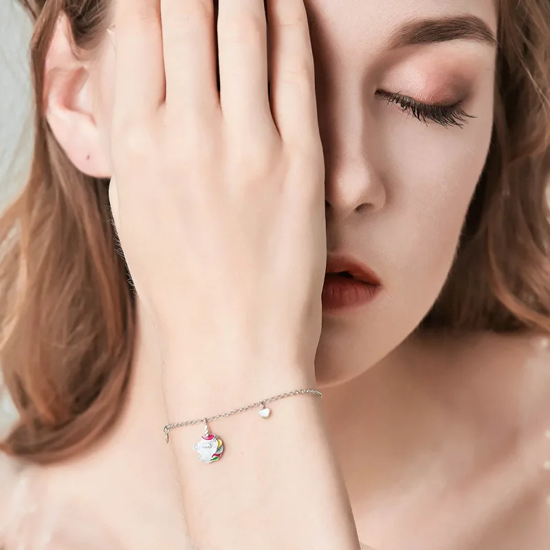 (image for) Pandora Style Silver Unicorn Memory Chain Slider Bracelet - SCB106 - View 2