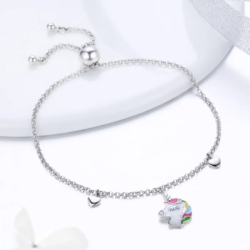 (image for) Pandora Style Silver Unicorn Memory Chain Slider Bracelet - SCB106 - View 4