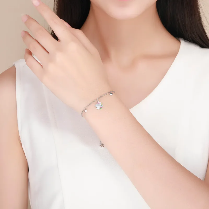 (image for) Pandora Style Silver Unicorn Memory Chain Slider Bracelet - SCB106 - View 5