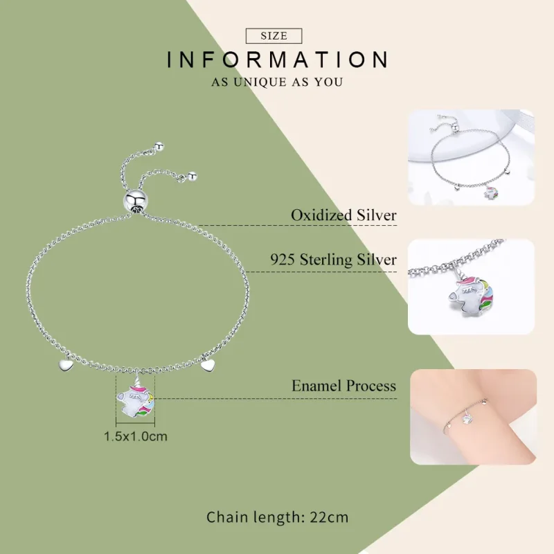 (image for) Pandora Style Silver Unicorn Memory Chain Slider Bracelet - SCB106 - View 6