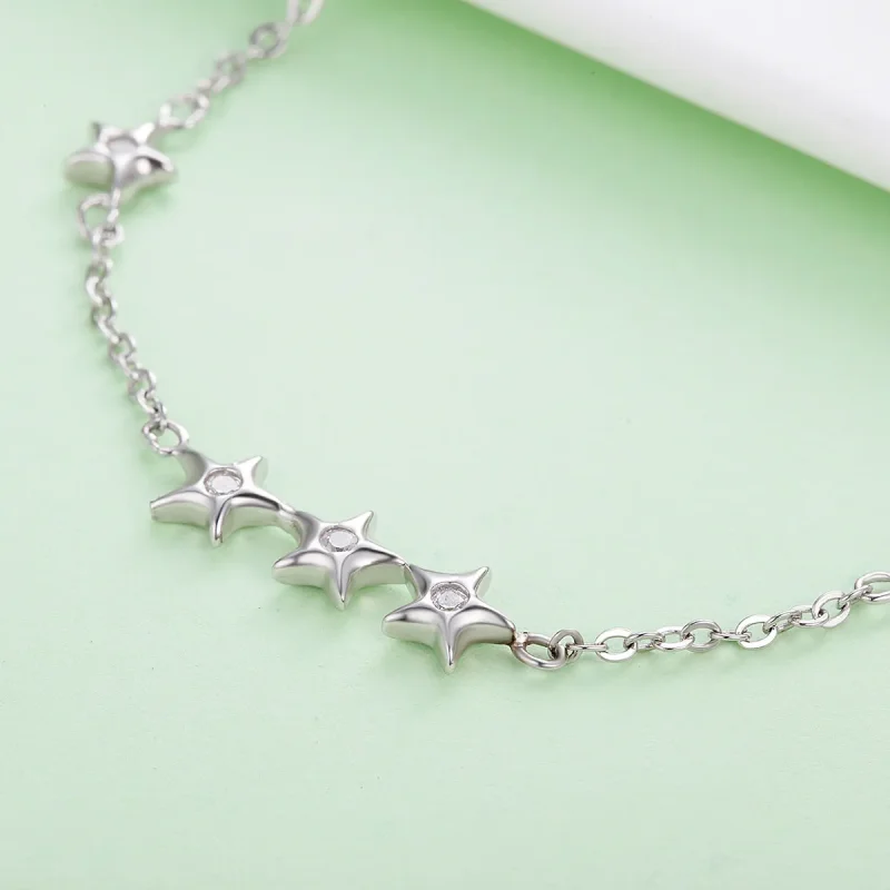 (image for) Pandora Style Silver Whisper of Star and Moon Slider Bracelet - SCB007 - View 3