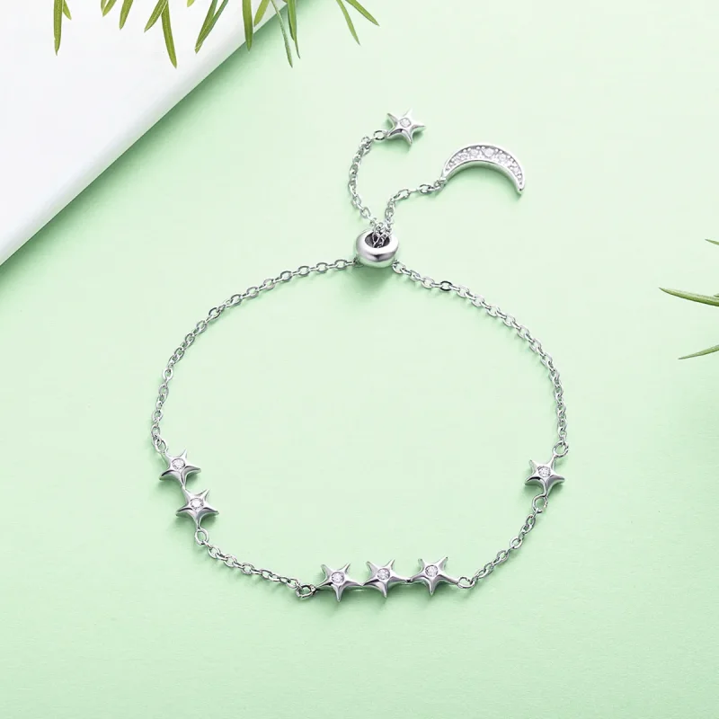 (image for) Pandora Style Silver Whisper of Star and Moon Slider Bracelet - SCB007 - View 4